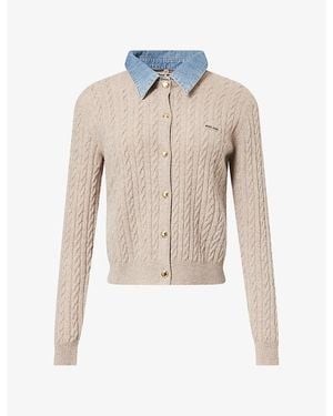Miu Miu Contrast-Collar Wool And Cashmere-Blend Cardigan - Natural