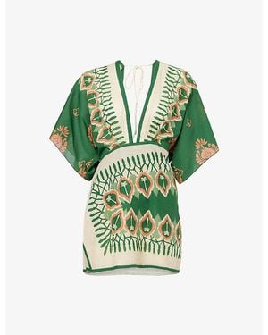 Johanna Ortiz Inundada De Colour Cotton-Voile Mini Dress - Green