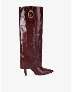 Kurt Geiger Fold-Over Tall Patent-Leather Knee-High Boots - Red