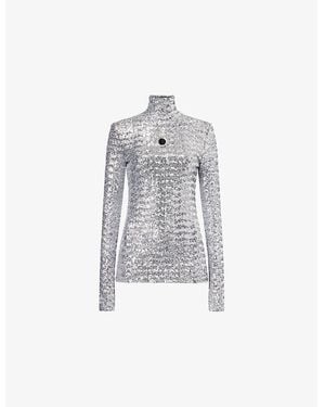 Rabanne Sequins Turtle-Neck Woven Top - Gray