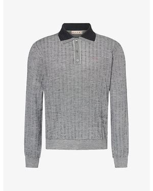 Marni Logo-Embroidery Long-Sleeve Wool Polo Knit - Gray