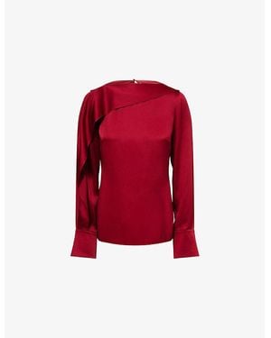 Erdem Draped Long-Sleeve Satin-Cady Blouse - Red