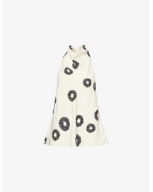 ME+EM Floral-Print Halter-Neck Silk Top - White