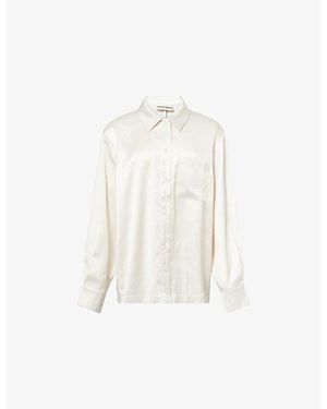 The Couture Club Tie-Back Embroidered-Logo Satin Shirt - White