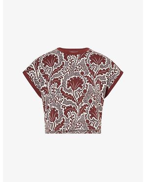 ME+EM Rising Flowers Printed Cotton T-Shirt - Pink
