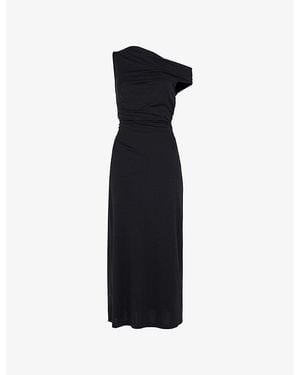 Whistles Off-Shoulder Asymmetric Crepe Midi Dress - Black