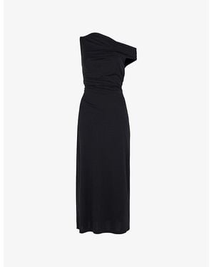 Whistles Off-Shoulder Asymmetric Crepe Midi Dress - Black