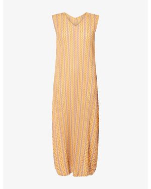 Pleats Please Issey Miyake Zigzag Pleats Knit Midi Dress - Multicolour