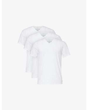 Calvin Klein V-Neck Short-Sleeves Pack Of Three Stretch-Cotton Blend T-Shirt - White