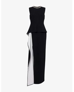 Roland Mouret Embellished Wavy-Panel Woven Maxi Dress - Black