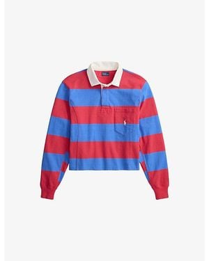 Polo Ralph Lauren Striped Relaxed-Fit Cotton-Jersey Rugby Shirt - Red