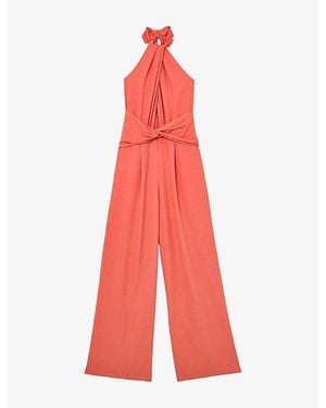 Reiss Akia Halterneck Stretch-Woven Jumpsuit - Pink
