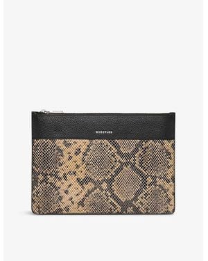 Whistles Una Snake-Print Logo-Embossed Leather Pouch - Black