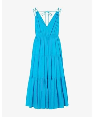 Whistles V-Neck Sleeveless Cotton Maxi Dress - Blue