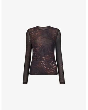 Whistles Spotted Animal-Print Stretch-Mesh Top - Black