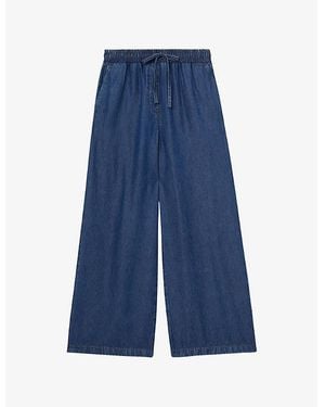 Reiss Parker Wide-Leg Chambray Trousers - Blue