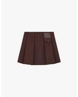 Loewe Pleated Flap-Pocket Wool-Blend Mini Skirt - Brown