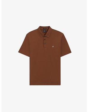 BOSS Logo-Embroidered Short-Sleeve Cotton Polo - Brown