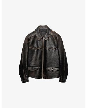Prada Collared Flap-Pocket Leather Jacket - Black