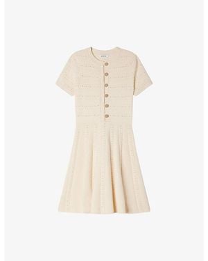 Sandro Short-Sleeved Slim-Fit Knitted Mini Dress - Natural