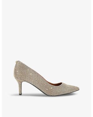 Kurt Geiger Kensington Flexi Houndstooth Woven Suede Court Shoes - White