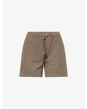 FRAME Canvas High-Rise Cotton Shorts - Green