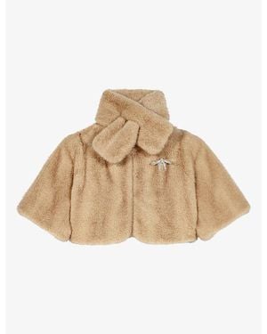 Maje Short Brooch-Embellished Faux-Fur Jacket - Natural