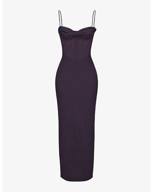 House Of Cb Charmaine Corset Satin Maxi Dress - Purple