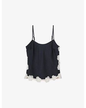 Reiss Doa Floral-Lace Stretch-Satin Top - Black