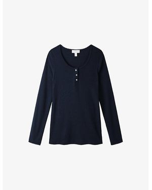 The White Company Henley Scoop-Neck Strtetch-Modal Top - Blue