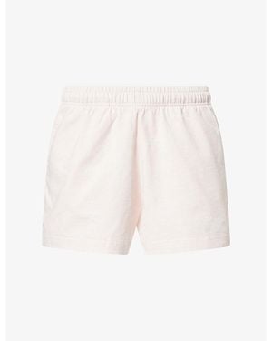 Sporty & Rich International Disco Brand-Print Cotton Shorts - White