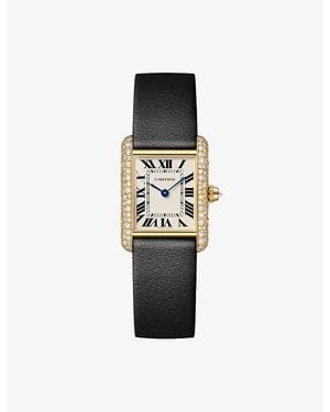Cartier Tank Louis Small Model- Diamond And Leather Quartz Watch - Black