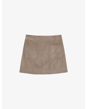 Reiss Vida Patch-Pocket Suede Mini Skirt - Natural