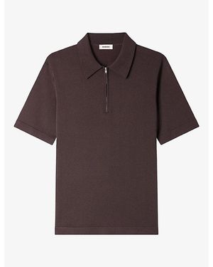 Sandro Zipped Stretch-Woven Polo Shirt - Brown