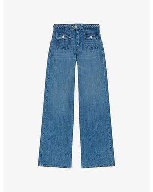 Maje Braided-Waist Flared-Leg Denim Jeans - Blue