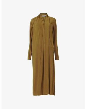 eem Textured Scarf-Neck Stretch-Woven Maxi Dress - Green