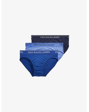 Polo Ralph Lauren Branded-Waistband Pack Of Three Stretch-Cotton Briefs - Blue