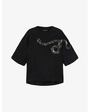 AllSaints Ouros Amelie Beaded-Snake Cotton T-Shirt - Black