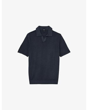 Reiss Rook Open-Collar Merino Wool Polo Shirt - Blue