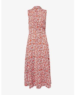 ME+EM Ruched Graphic-Pattern Stretch-Jersey Midi Dress - Red