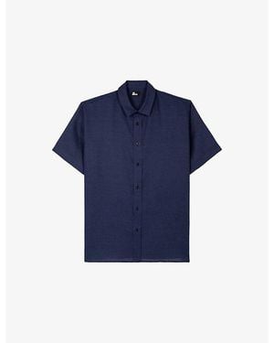 The Kooples Short-Sleeved Brand-Embroidered Linen Shirt - Blue