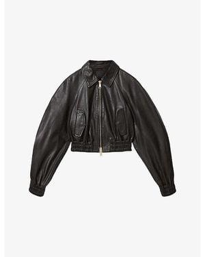 AllSaints Anouk Cropped Leather Bomber Jacket - Black