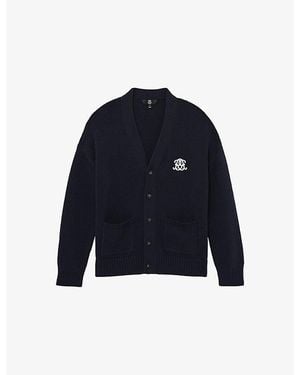 Reiss Coates Monogram-Embroidered Cotton Cardigan - Blue