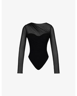 House Of Cb Orelia Draped Stretch-Mesh Bodysuit - Black