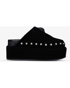 Kurt Geiger Titan Eagle And Crystal-embellished Velvet Mules - Black
