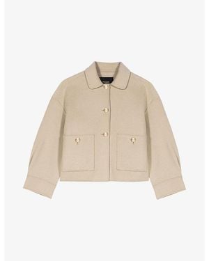 Maje Pleated-Back Short Wool Jacket - Natural