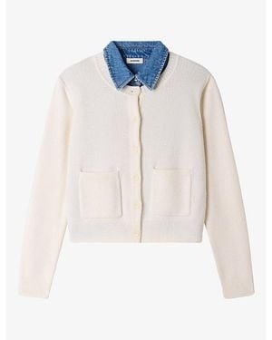 Sandro Denim-Collar Button-Down Wool-Blend Cardigan - White