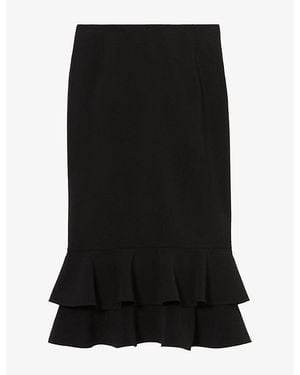 Claudie Pierlot Ruffled-Trim Crepe Midi Skirt - Black