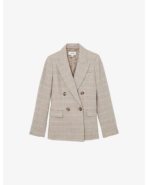 Reiss Maxwell Checked Double-Breasted Cotton-Blend Blazer - Natural