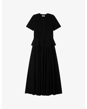 Sandro Peplum Short-Sleeved Knitted Maxi Dress - Black